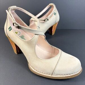 El Naturalista Women's Beige Ankle Strap Mary Jane Heels 10-10.5